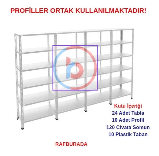 6 Katlı 4'lü Galvaniz Çelik Raf - Depo, Arşiv, Kiler, Dosya, Market Rafı  59x93 cm 100 cm 1.00 mm ürün görseli 1