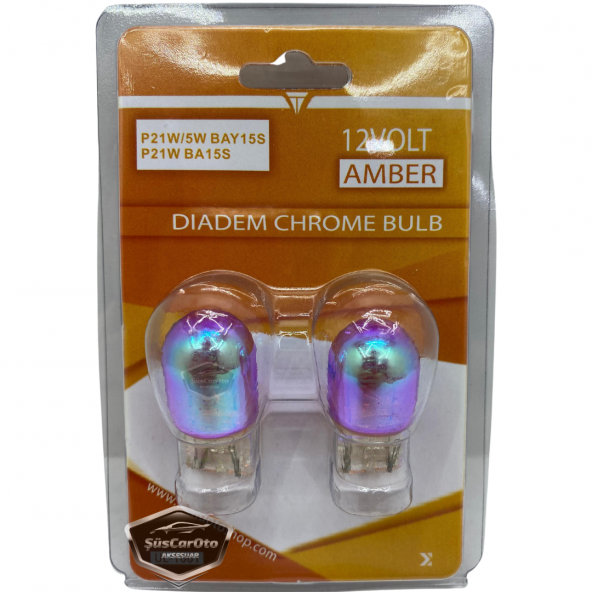 Diadem Ampul Krom Amber Park Sinyal Ampulü Gündüz Farı T20 WY21/5W 12V Turuncu Işık Colormatik 2li Takım ürün görseli 1