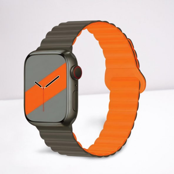 Cosmostech Akıllı Saat Watch için Uyumlu 42MM 44MM 45MM 49MM 1/2/3/4/5/6/se/7/8/ultra Magnetli Kordon ve Kayışıı Gri(Turuncu) ürün görseli 1