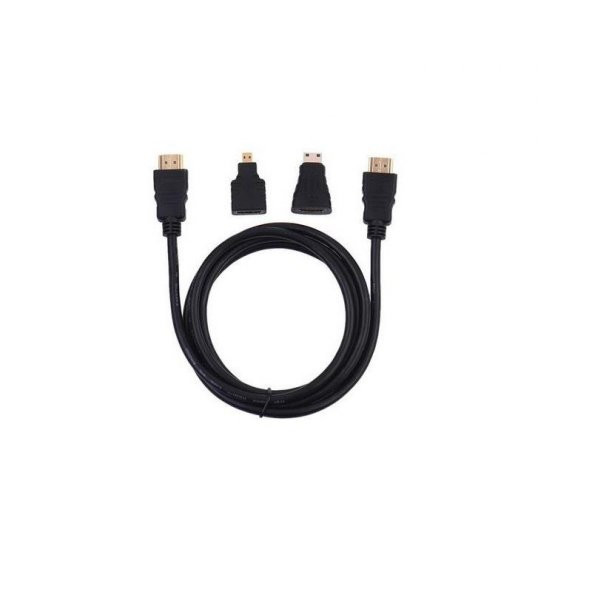 1.5 m 1.4V Hdmi Kablo + Mini Micro Uç 3in1 Çevirici Dönüştürücü Adaptör Kablosu ürün görseli 1