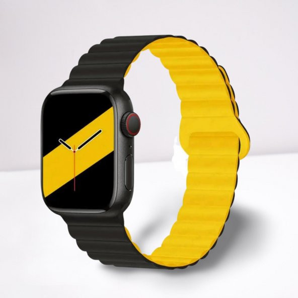 Cosmostech Akıllı Saat Watch için Uyumlu 42MM 44MM 45MM 49MM 1/2/3/4/5/6/se/7/8/ultra Magnetli Kordon ve Kayışı Siyah(Sarı) ürün görseli 1