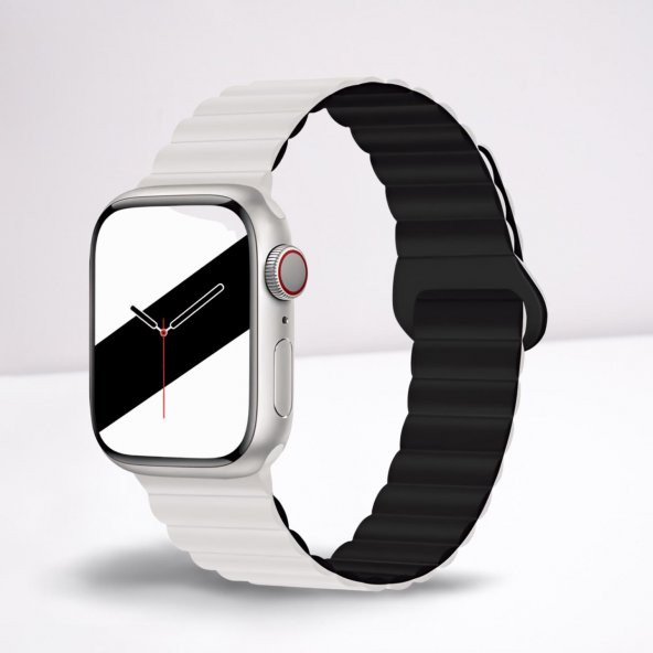 Cosmostech Akıllı Saat Watch için Uyumlu 42MM 44MM 45MM 49MM 1/2/3/4/5/6/se/7/8/ultra Magnetli Kordon ve Kayışı Beyaz(Siyah) ürün görseli 1