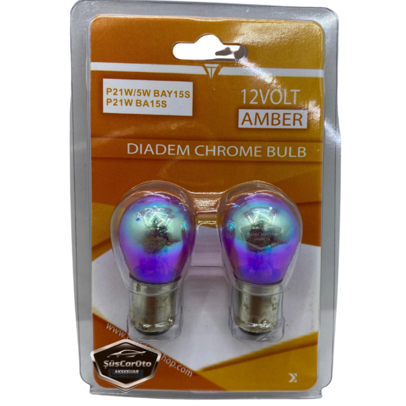 Diadem Ampul Krom Amber Çift Duy Park Sinyal Stop Ampulü 1016 12V21/5W Turuncu Işık P21W Düz Tırnak 2li Takım ürün görseli 1