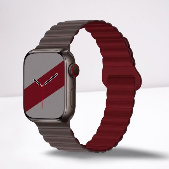 Cosmostech Akıllı Saat Watch için Uyumlu 42MM 44MM 45MM 49MM 1/2/3/4/5/6/se/7/8/ultra Magnetli Kordon ve Kayışı Gri(Bordo) ürün görseli 1