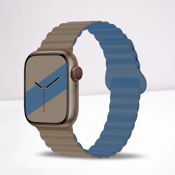 Cosmostech Akıllı Saat Watch için Uyumlu 42MM 44MM 45MM 49MM 1/2/3/4/5/6/se/7/8/ultra Magnetli Kordon ve Kayışı Bej(Mavi) ürün görseli 1