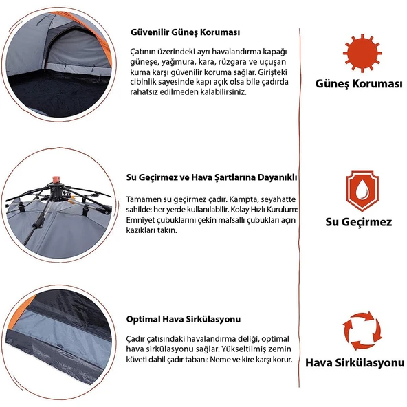 Where Tomorrow Doppel Otomatik Çadır-GRİ - Resim 4