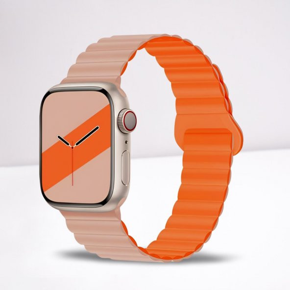 Cosmostech Akıllı Saat Watch için Uyumlu 42MM 44MM 45MM 49MM 1/2/3/4/5/6/se/7/8/ultra Magnetli Kordon ve Kayışı Pudra Pembe(Turuncu) ürün görseli 1