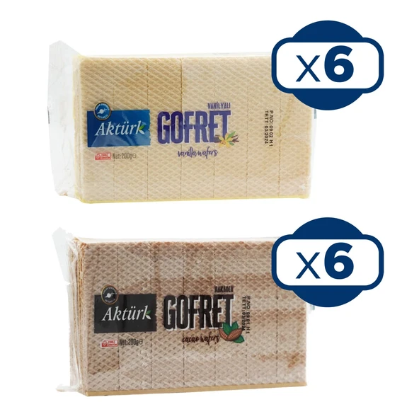 Aktürk Gofret Kakaolu ve Sade 200 gr 12 li Karma ürün görseli 1