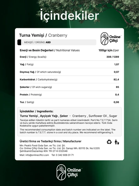 Online Çiftçi Cranberry Turna Yemiş 500Gr - Resim 4