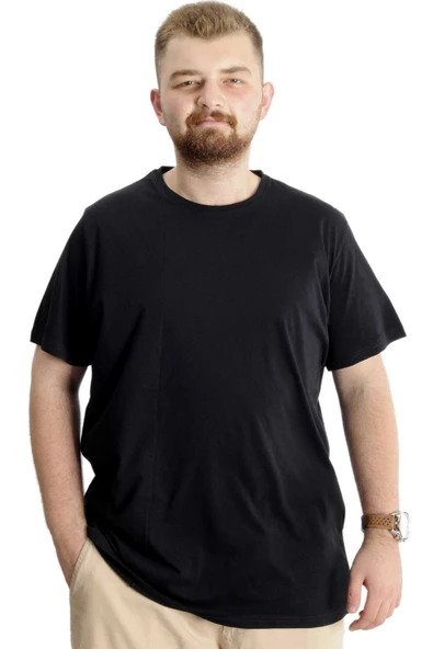 Mode XL Büyük Beden Erkek T-Shirt Bis Yaka Fragmented 23133 Siyah ürün görseli 1