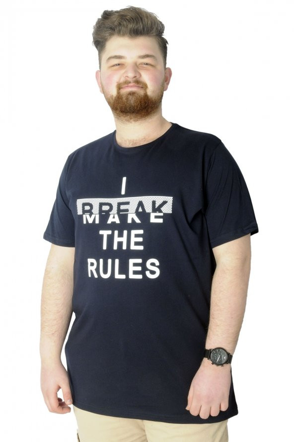 Mode XL Erkek T shirt Baskılı Break Make The Rules 22150 Lacivert ürün görseli 1