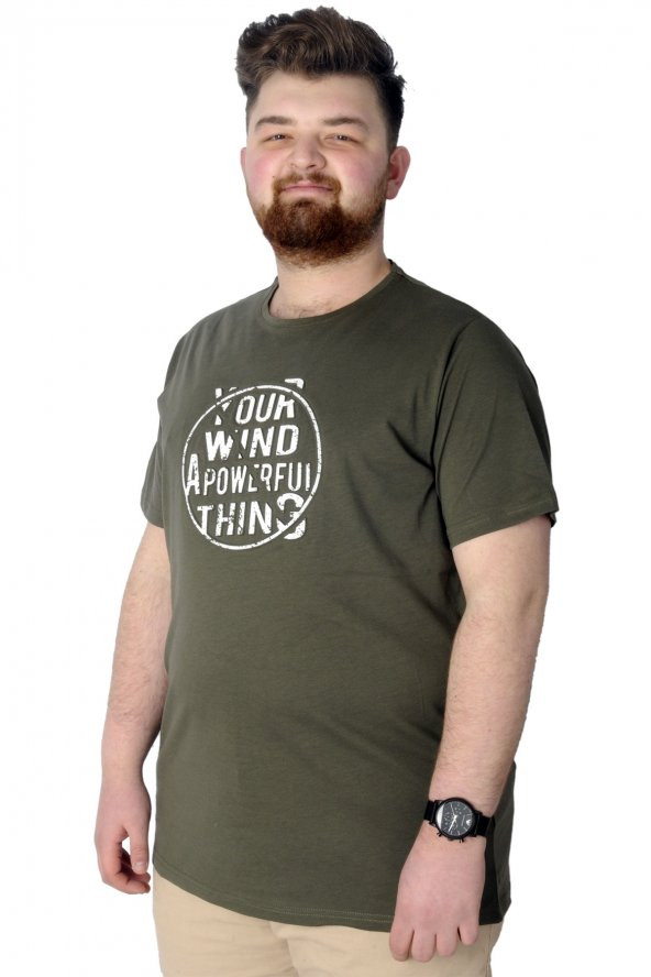 Mode XL Büyük Beden T-Shirt Baskılı Powerfull 22155 Haki ürün görseli 1
