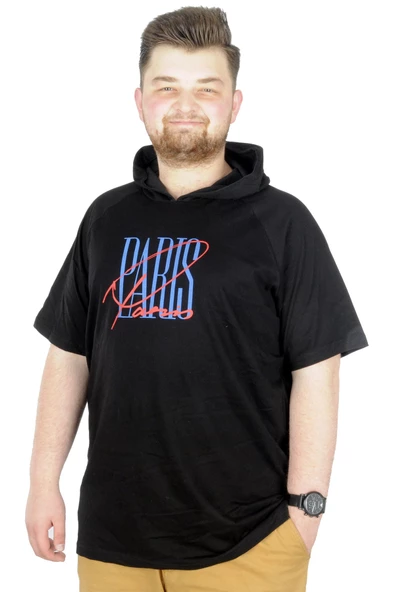 Mode XL Büyük Beden T-Shirt Kapşonlu Paris 22174  Siyah ürün görseli 1