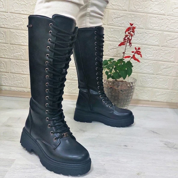 Pierre Cardin 52444 Siyah Fermuarlı Bağacaklı 41cm Bayan Çizme ürün görseli 1