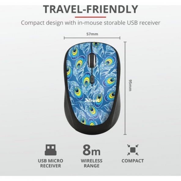 Trust 23388 YVI Wireless Mouse Peacock - Resim 3