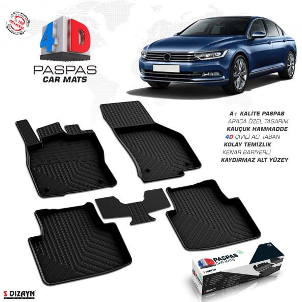 PASSAT B8 2015 2016 2017 20 18 2019 2020 ARACA ÖZEL 4D HAVUZLU PASPAS ürün görseli 1