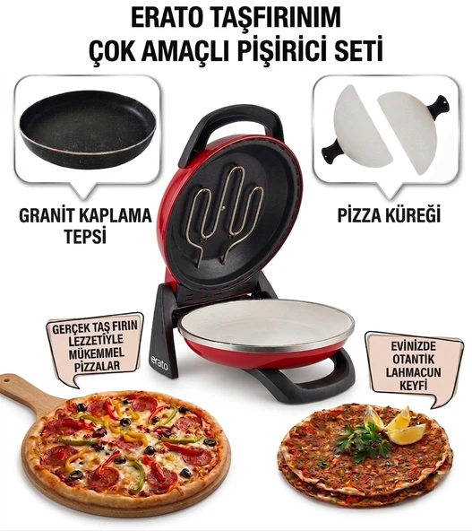 Kırmızı Erato Taşfırınım Pizza Makinesi, Lahmacun Makinesi Doğal Taş Fırın - Timer - 400 C. ürün görseli 1