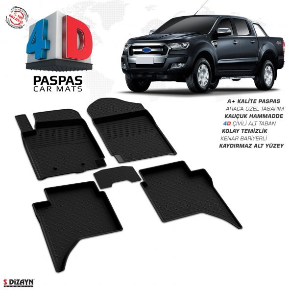 FORD RANGER 2011 2012 2013 2014 2015 2016 2017 2018 2019 2020  4D HAVUZLU PASPAS ürün görseli 1