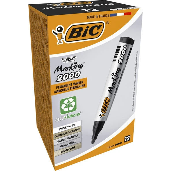 Bic Marker Siyah 2000 Yuvarlak Uçlu Permanent Markör 12'li Kutu ürün görseli 1