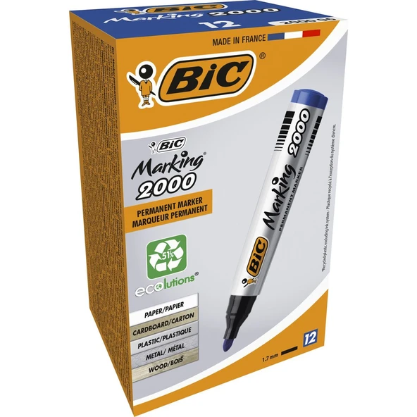 Bic Marker Mavi 2000 Yuvarlak Uçlu Permanent Markör 12'li Kutu ürün görseli 1