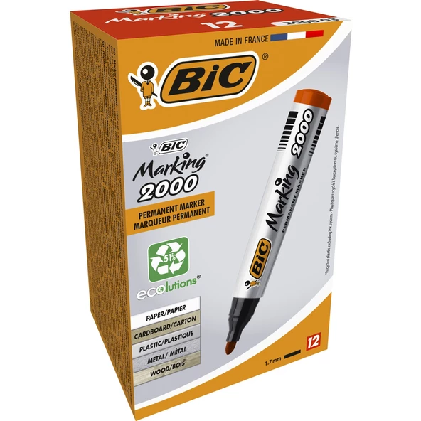 Bic Marker Kırmızı 2000 Yuvarlak Uçlu Permanent Markör 12'li Kutu ürün görseli 1