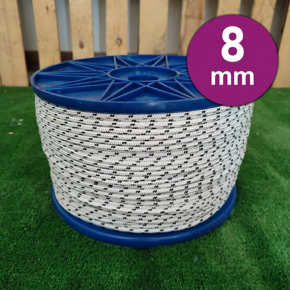 8 MM 50 METRE SOYLU HALAT ÖRGÜ İSKOTA HALAT DENİZCİ TEKNE HALATI SALINCAK İP DAĞCI İP HALAT ürün görseli 1