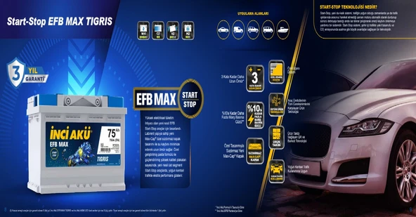 İnci Efb Max Tigris 12 V 75 Ah Start-Stop Akü - Resim 3