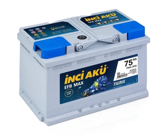 İnci Efb Max Tigris 12 V 75 Ah Start-Stop Akü ürün görseli 1