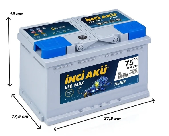 İnci Efb Max Tigris 12 V 75 Ah Start-Stop Akü - Resim 2