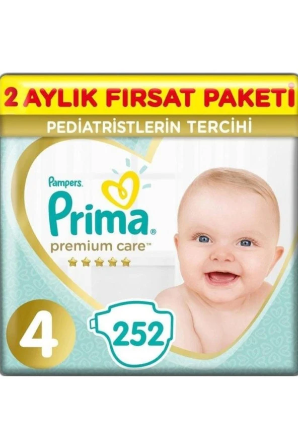 Prima Premium Care Bebek Bezi 4 Beden 252 Adet Maxi 2 Aylık Fırsat Paketi ürün görseli 1