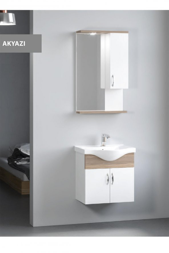 DENKO Akyazı 55 cm Mdf Lam Banyo Dolabı Üst Modül - Resim 3
