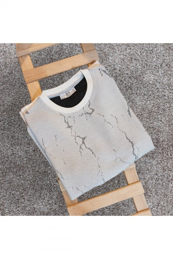 SÜVARİ MERMER DESEN RAHAT KALIP SWEATSHİRT - Resim 2
