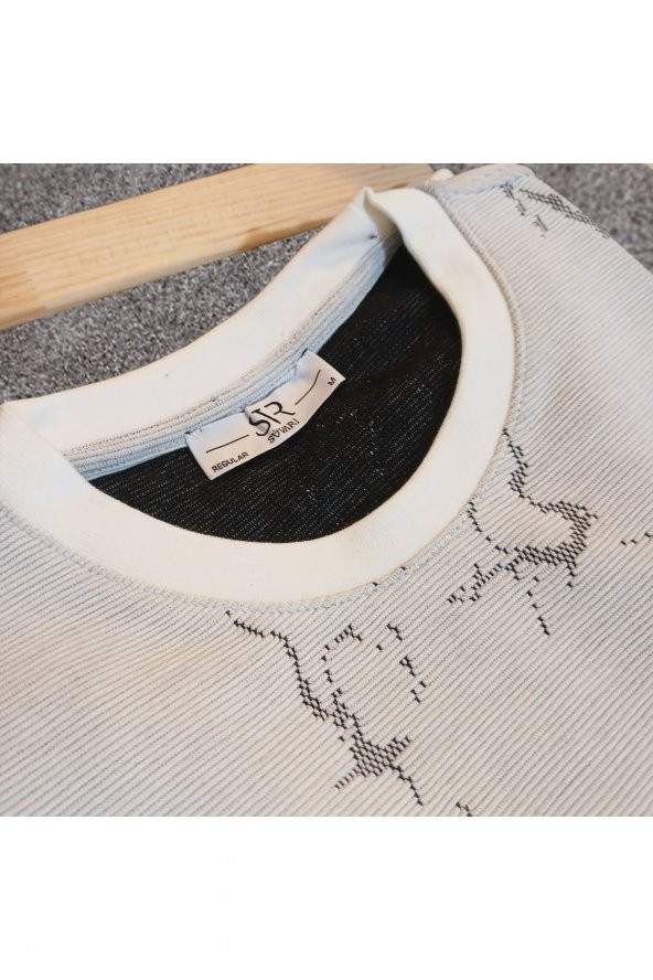 SÜVARİ MERMER DESEN RAHAT KALIP SWEATSHİRT - Resim 3