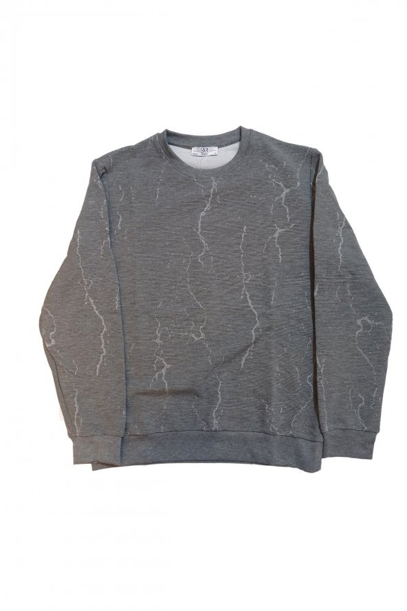 SÜVARİ MERMER DESEN RAHAT KALIP SWEATSHİRT - Resim 5