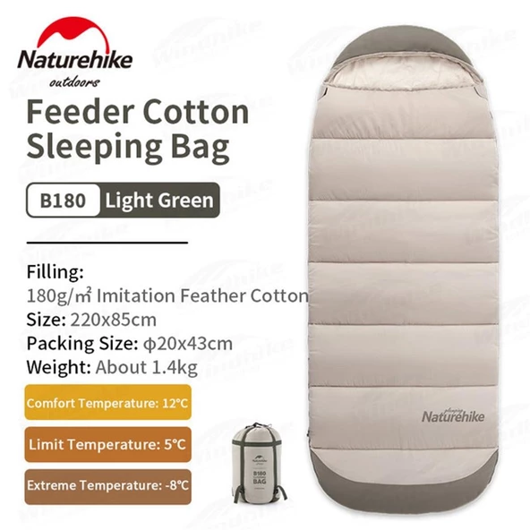 Naturehike Feeder B180 Cotton Uyku Tulumu -8°C  Moss Green Right ürün görseli 1