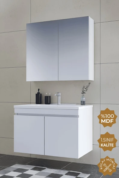 Teta Home Tokyo 65 cm MDF Banyo Dolabı Seti  Beyaz ürün görseli 1