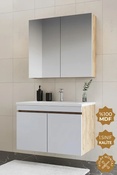 Teta Home Tokyo 65 cm MDF Banyo Dolabı Seti  Atlantik Çam-Beyaz ürün görseli 1