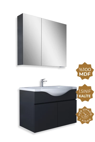 Teta Home Kahire 80cm Antrasit MDF Banyo Dolabı Seti ürün görseli 1