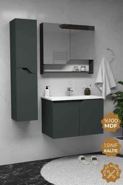 Teta Home Napoli 80 cm MDF Banyo Dolabı Seti + Boy Dolabı  Antrasit ürün görseli 1