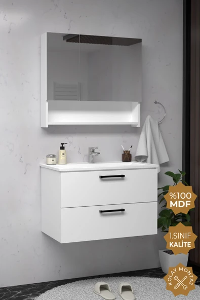 Teta Home Batum 65 Cm MDF Banyo Dolabı Seti  Beyaz ürün görseli 1