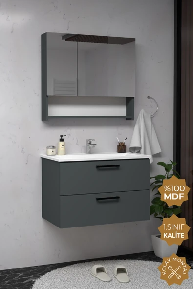 Teta Home Batum 65 Cm MDF Banyo Dolabı Seti  Antrasit ürün görseli 1
