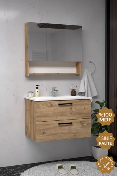 Teta Home Batum 65 Cm MDF Banyo Dolabı Seti  Atlantik Çam ürün görseli 1