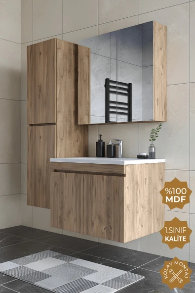 Teta Home Tokyo 65 cm MDF Banyo Dolabı Seti + Boy Dolabı  Atlantik Çam ürün görseli 1