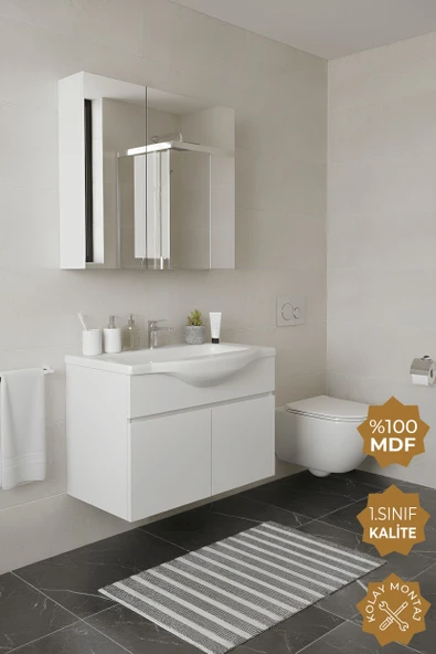 Teta Home Kahire 80 cm MDF Banyo Dolabı Seti  Beyaz ürün görseli 1