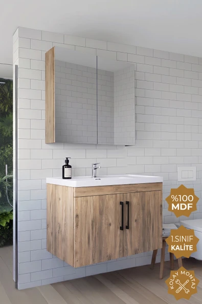 Teta Home Yalova 80 Cm Mdf Banyo Dolabı Seti  Atlantik Çam ürün görseli 1