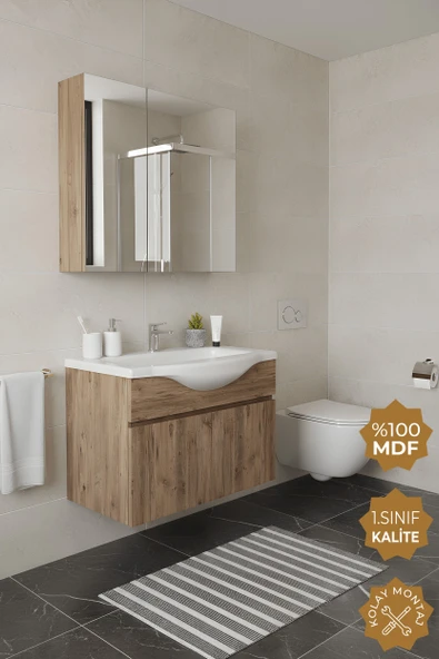 Teta Home Kahire 80 cm MDF Banyo Dolabı Seti  Atlantik Çam ürün görseli 1