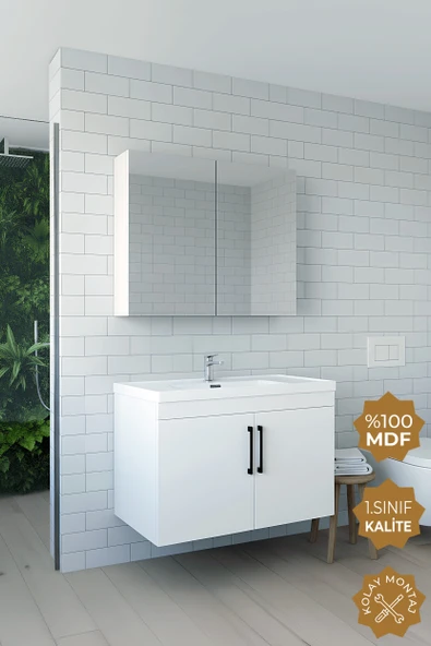 Teta Home Yalova 80 Cm Mdf Banyo Dolabı Seti  Beyaz ürün görseli 1