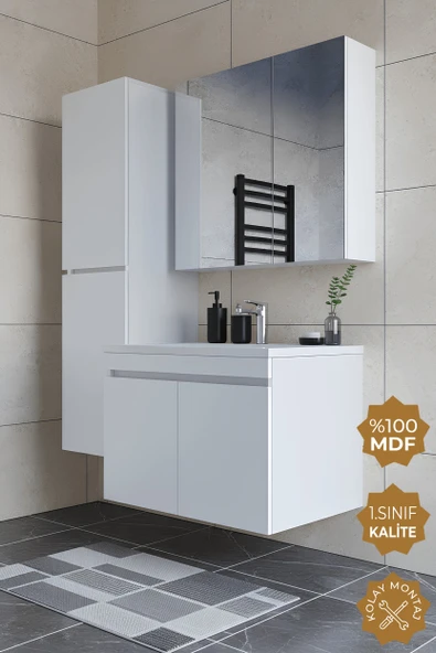 Teta Home Tokyo 80 cm MDF Banyo Dolabı Seti + Boy Dolabı  Beyaz ürün görseli 1