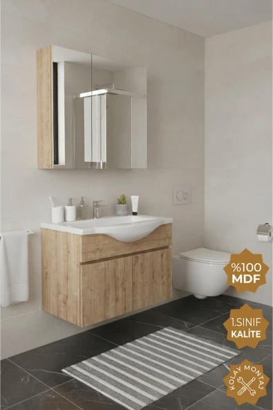Teta Home Kahire 65 cm MDF Banyo Dolabı Seti  Safir Meşe ürün görseli 1