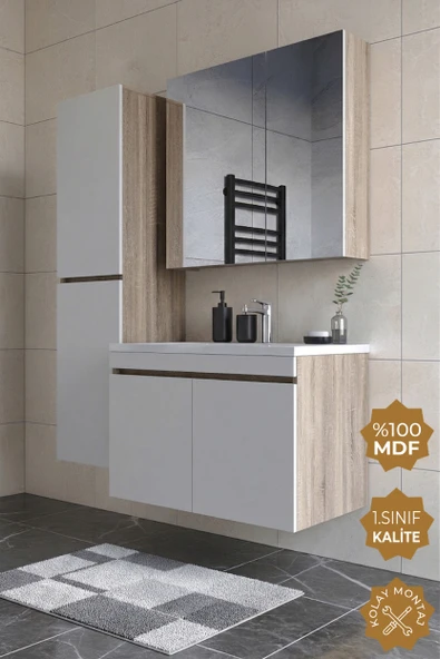 Teta Home Tokyo 80 cm MDF Banyo Dolabı Seti + Boy Dolabı  Sonoma-Vanilya ürün görseli 1